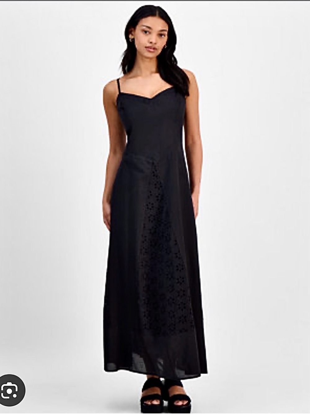 Black Eyelet Maxi Slip Dress with Spaghetti Straps